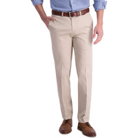 Haggar Mens Iron Free Premium Khaki Straight Fit Flat Front Flex Waist Casual Pants, Sand, 42W X 32L Us