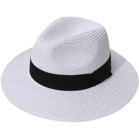 Dreshow Women Straw Panama Hat Fedora Beach Sun Hat Wide Brim Straw Roll Up Hat Upf 50 White