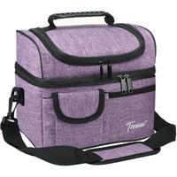 Tirrinia Insulated Lunch Bag, Leakproof Thermal Bento Cooler Tote For Women And Men, Dual Compartment With Shoulder Strap, 102 X 75 X 9, Purple