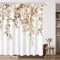 Tititex Tan Eucalyptus Shower Curtain, Watercolor Brown Leaves On The Top Plant With Floral Bathroom Decoration Shower Curtain Sets 72X72 Inch With Hooks