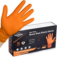 Titanflex Thor Grip Heavy Duty Industrial Orange Nitrile Gloves, 8-Mil, Gloves Disposable Latex Free With Raised Diamond Texture Grip, Powder Free, Rubber Gloves, Mechanic Gloves,50-Ct Box (Xxl)
