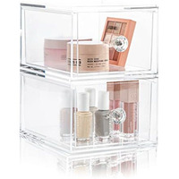 Clear Drawer Organizers - Acrylic, Durable, Stackable, Pull-Out Drawer Great For Medicine, Cosmetics, Makeup And Bathroom Organization (45 High  2-Pack)