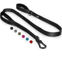 Twoear 5Ft 1In Strong Black Dog Leash With 2 Padded Handles, Traffic Handle Extra Control, Comfortable Soft Dual Handle, Auto Lock Hook, Reflective Walking Lead For Small Medium And Large Dogs