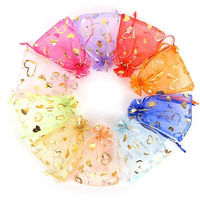 Stratalife 100Pcs Organza Bag 4X6 With Drawstring Mesh Jewelry Gift Pouch Favor Bags Bulk For Wedding Party Baby Shower(Mixed Heart)