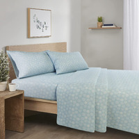 Comfort Spaces Cotton Flannel Breathable Warm Deep Pocket Sheets With Pillow Case Bedding, Queen, Blue Snowflakes 4 Piece