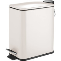 Mdesign Slim Metal Rectangle 13 Gallon Trash Can With Step Pedal, Easy-Close Lid, Removable Liner - Narrow Wastebasket Garbage Container Bin For Bathroom, Bedroom, Kitchen, Office - Matte Creambeige