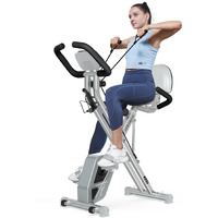 Pooboo Folding Exercise Bike, Foldable Fitness Stationary Bike Machine, Upright Indoor Cycling Bike, 4-In-1 Magnetic X-Bike With 8-Level Adjustable Resistance, Bottle Holder, Arm Resistance Bands, Pulse Sensor  Back Support Cushion For Home Gym Workout (Gray)