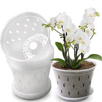 Lanccona Orchid Pot, 7 Inch 8 Pack Orchid Pots With Holes And Saucers, Clear Plastic Plant Pot Indoor