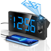 Projection Alarm Clock, Digital Clock With 180A Rotatable Projector, 3-Level Brightness Dimmer, Clear Led Display, Usb Charger, Progressive Volume, 9Mins Snooze,1224H, Digital Alarm Clock For Bedroom
