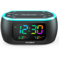 Housbay 3 In 1 Alarm Clock For Bedrooms- Clock Radio & Night Light, Rainbow Digit, Dual Alarm, Small Radio Alarm Clock For Kids, Teens