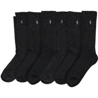 Polo Ralph Lauren Mens Classic Sport Solid Socks 6 Pair Pack - Cushioned Cotton Comfort, Black, 6-125
