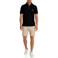 Nautica Mens Short Sleeve Solid Stretch Cotton Pique Polo Shirt, True Black, X-Large