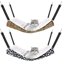 2 Pieces Reversible Cat Hanging Hammock Soft Breathable Pet Cage Hammock With Adjustable Straps And Metal Hooks Double Sided Hanging Bed For Small Dogs Rabbits(Leopard And Dot,S)