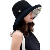 Women Mesh Sun Hats Summer Beach Uv Protection Upf Packable Wide Brim Chin Strap (Black)