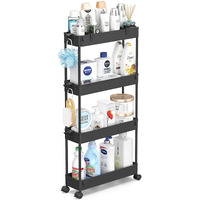 Spacelead Slim Storage Cart 4 Tier,Bathroom Storage Organizer Rolling Utility Cart, Mobile Shelving Unit Slide Out Storage Cart For Office, Bathroom, Kitchen, Laundry Room  Narrow Places, Black