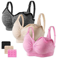 Angelhood Womens Seamless Sleep Nursing Bra,Breastfeeding Maternity Bra With Remove Bra Pads Extenders Pack Of 3