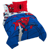 Marvel Spiderman Webtastic 7 Piece Queen Size Bed Set - Includes Reversible Comforter & Sheet Set - Super Soft Kids Bedding Fade Resistant Microfiber (Official Marvel Product)