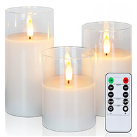 Amagic Clear Glass Flameless Candles Battery Operated With Timer, Remote Control, Led Pillar Candles, Battery Powered, Pure White Wax, Set Of 3