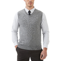 Kallspin Men 's Big & Tall Wool Blended Vest Sweater Relaxed Fit V Neck Sleeveless Knitted Pullover (Light Grey Xl-Tall)