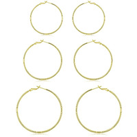 14K Gold Plated Hoop Earrings,925 Sterling Silver Hoop Earrings 3 Pairs Big Hoop Earrings Set For Women ' Gifts Jewelry(30/40/50Mm)