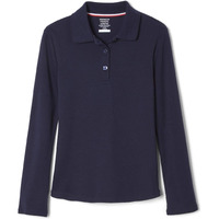 French Toast Girls Size' Uniform Long Sleeve Polo With Picot Collar (Standard & Plus), Navy, 10/12 Plus