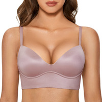 Dobreva Womens Push Up Wireless Bra Padded T Shirt Bras No Underwire Plunge Sea Fog 36C