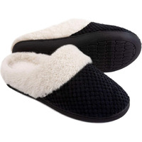 Ultraideas Comfy Coral Fleece House Slippers For Women With Memory Foam, Slip-On House Shoes For Indoor And Outdoor Use (Crow Black, Size 11-12)