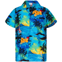 King Kameha Funky Hawaiian Shirt, Shortsleeve, Surf, Turquoise, Xl
