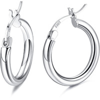 Milacolato 925 Sterling Silver Hoop Earrings For Women 18K White Gold Plated Chunky Huggie Hoop Earrings Hypoallergenic Lightweight Round-Tube Circle Big Hoop Earrings 15Mm