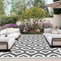 Outdoorlines Outdoor Reversible Rugs For Patio 9X12 Ft - Plastic Area Rug, Stain & Uv Resistant Portable Rv Carpet, Plastic Straw Mats For Porch, Pool Deck And Camping Diamond/Gray & White