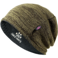 Lvaiz Winter Fleece Lined Knitted Beanie Hats For Men Reversible Windproof Watch Hat Warm Skull Cap For Women(Khaki+Grey)