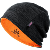 Lvaiz Winter Fleece Lined Knitted Beanie Hats For Men Reversible Windproof Watch Hat Warm Skull Cap For Women(Black+Orange)