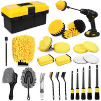 27Pcs Car Detailing Kit, Car Detailing Brush Set, Auto Detailing Drill Brush Set, Car Detailing Brushes, Car Wash Kit, Car Accessories, Car Cleaning Tools Kit For Interior, Exterior, Wheels