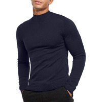 Kingbega Mens Casual Slim Fit Pullover Sweaters Knitted Turtleneck Thermal Basic Designed Small Navy Blue