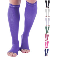 Doc Miller Open Toe Compression Socks, 20-30 Mmhg, Toeless, Support Circulation, Shin Splints, Calf Recovery, Post Op, Knee High, Medical Grade, Violet Socks, Small Size For Men & Women, Pair