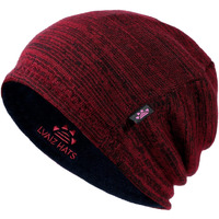 Lvaiz Winter Fleece Lined Knitted Beanie Hats For Men Reversible Windproof Watch Hat Warm Skull Cap For Women(Red+Deep Blue)