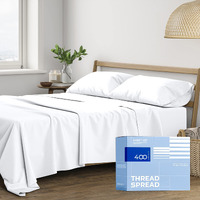 Thread Spread 100% Cotton Full Size Sheets Set - 400 Thread Count 4 Piece Cotton Sheet Set - Soft, Breathable Cooling Sheets - Deep Pocket Full Size Cotton Bedsheets - Sateen Weave Bedsheet (White)