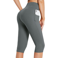 Baleaf Women 's Yoga Capri Pants Knee Length Leggings High Waisted Petite Casual Workout Exercise Capris With Pockets Gray Xs
