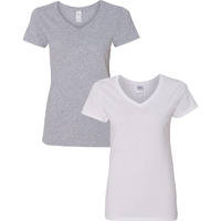 Gildan Women 's Heavy Cotton V-Neck T-Shirt 2-Pack Xl-Sportgray-White