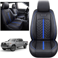 Tomatoman Toyota Tacoma Car Seat Covers Tailor Fit For 2005-2023 Access Double Cab Trd Pro Trail Edition Off-Road Truck Waterproof Leather Cushions(2 Pcs Frontblack-Blue)