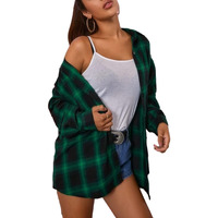 Hangnifang Oversized Dark Green Flannel Plaid Shirts For Women Long Sleeve Button Down Shirts Blouse(0368-Darkgreen-Xl)