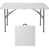 Zenstyle 4 Ft Indoor Outdoor Heavy Duty Plastic Folding Table Portable Picnic Table Fold-In-Half Utility Table W/Handle And Steel Legs For Camping, Dining, Party, White