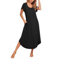 Ekouaer Women 's Nightgowns Long Sleepshirt Short Flare Sleeve Sleepwear Soft Night Shirts With Pockets Black 2Xl