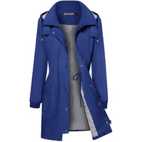 Rain Jackets For Women Waterproof Lightweight Striped Lined Women 's Raincoats With Hood Long Rain Coat Royal Blue L