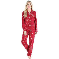 Pajamamania Womens Cotton Flannel Long Sleeve Button-Down Pajamas Pj Set, Cranberry Star, Small,
