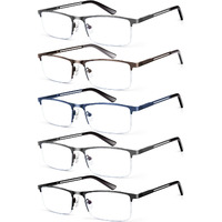 Konhago Blue Light Blocking Reading Glasses For Men, Half Frame Metal Readers Spring Hinge Eyeglasses Anti Eyestrainglareuv