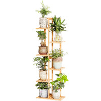 Bamboo 6 Tier 7 Potted Plant Stand Rack Multiple Flower Pot Holder Shelf Indoor Outdoor Planter Display Shelving Unit For Patio Garden Corner Balcony Living Room