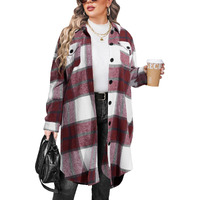 In 'Voland Womens Plus Size Flannel Plaid Shirts Long Sleeve Lounge Lapel Boyfriend Button Down Tartan Long Jacket Coats Wine Red