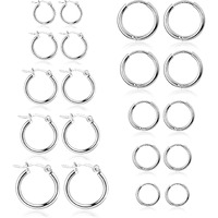 10 Pairs Silver Hoop Earrings Set For Women Surgical Steel Hoop Earrings Lightweight Hypoallergenic Tiny Small Hoops For Men (8Mm 10Mm 12Mm 14Mm 16Mm)