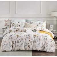 Sleepbella Comforter King Size, 600 Thread Count Cotton White Printed With Blue & Blush Flowers Cotton Comforter Set,Down Alternative Bedding Set 3Pcs(King, White Floral)